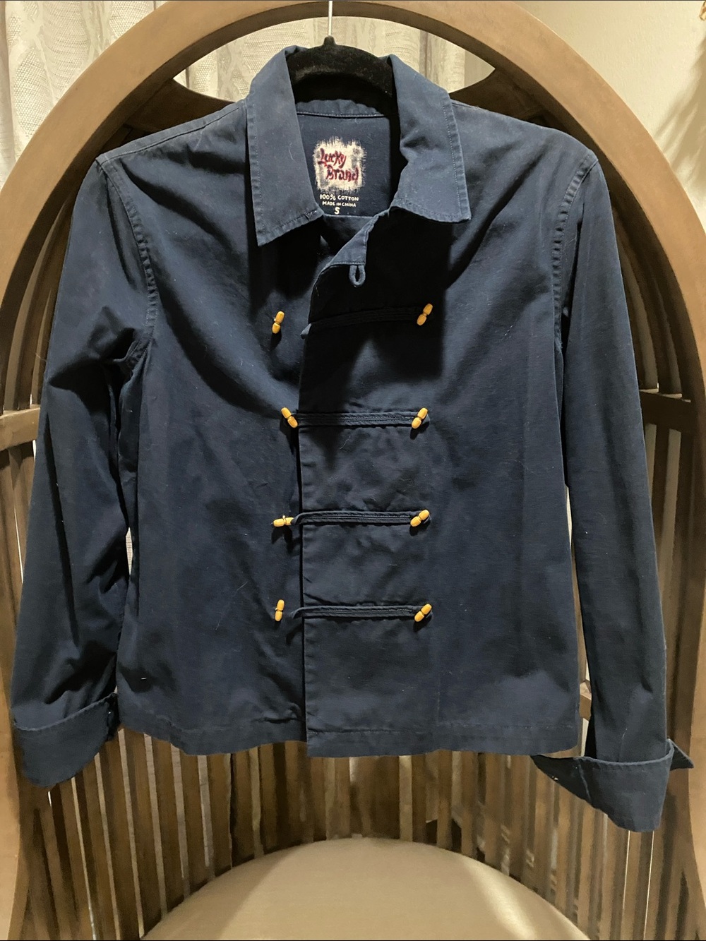 Lucky Brand Navy Shirt Jacket with Yellow Toggle Accents